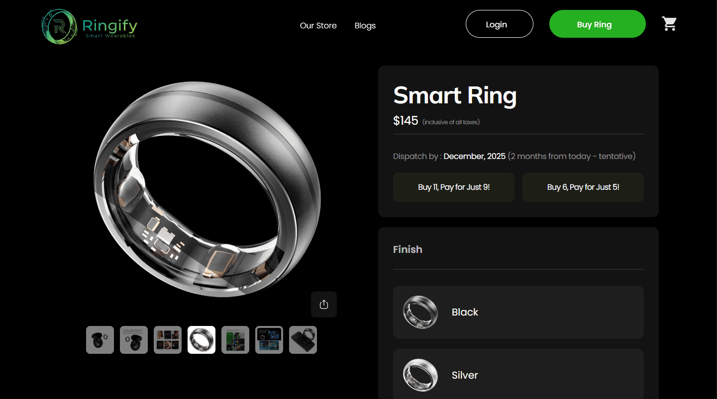 A full-stack Next.js e-commerce platform with dynamic offers, secure Stripe checkout, OTP auth, and real-time order emails that is built for personalized smart-ring shopping.